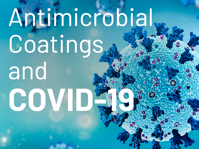 Transcontinental Advanced Coatings antimicrobial coatings and covid-19 graphic with a blue germ background